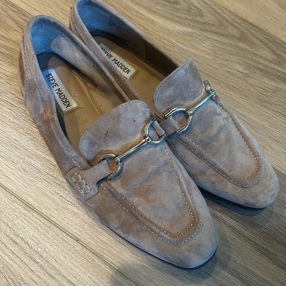 Steve Madden Suede Loafers with Gold Bit - Taupe